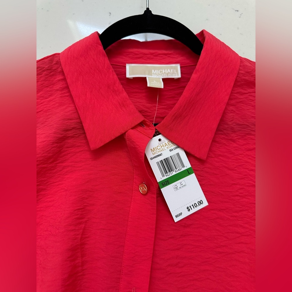 Michael Kors Red Button-Down Shirt with Tie Front - Picture 3 of 8